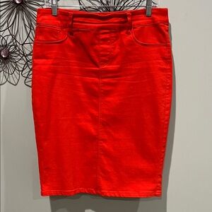 Red Denim Pencil Skirt